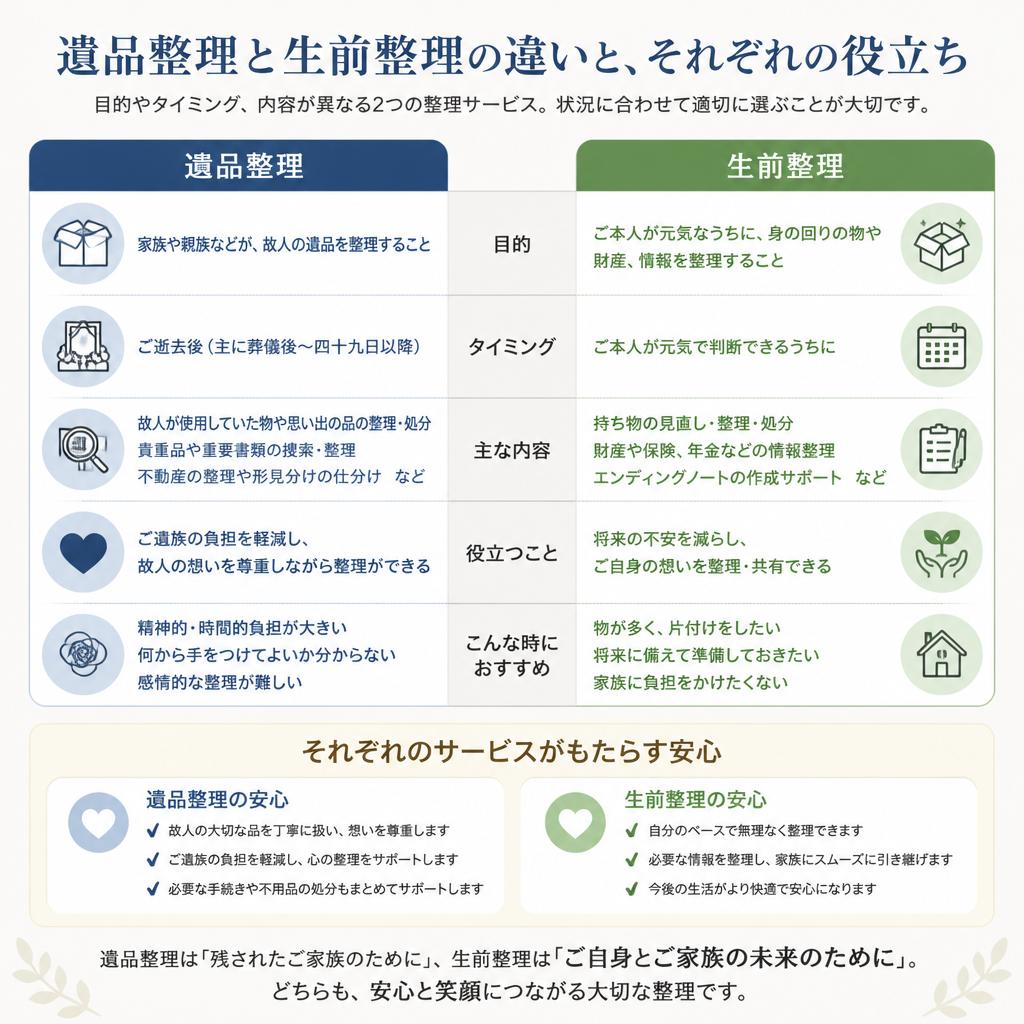 遺品整理と生前整理の違い