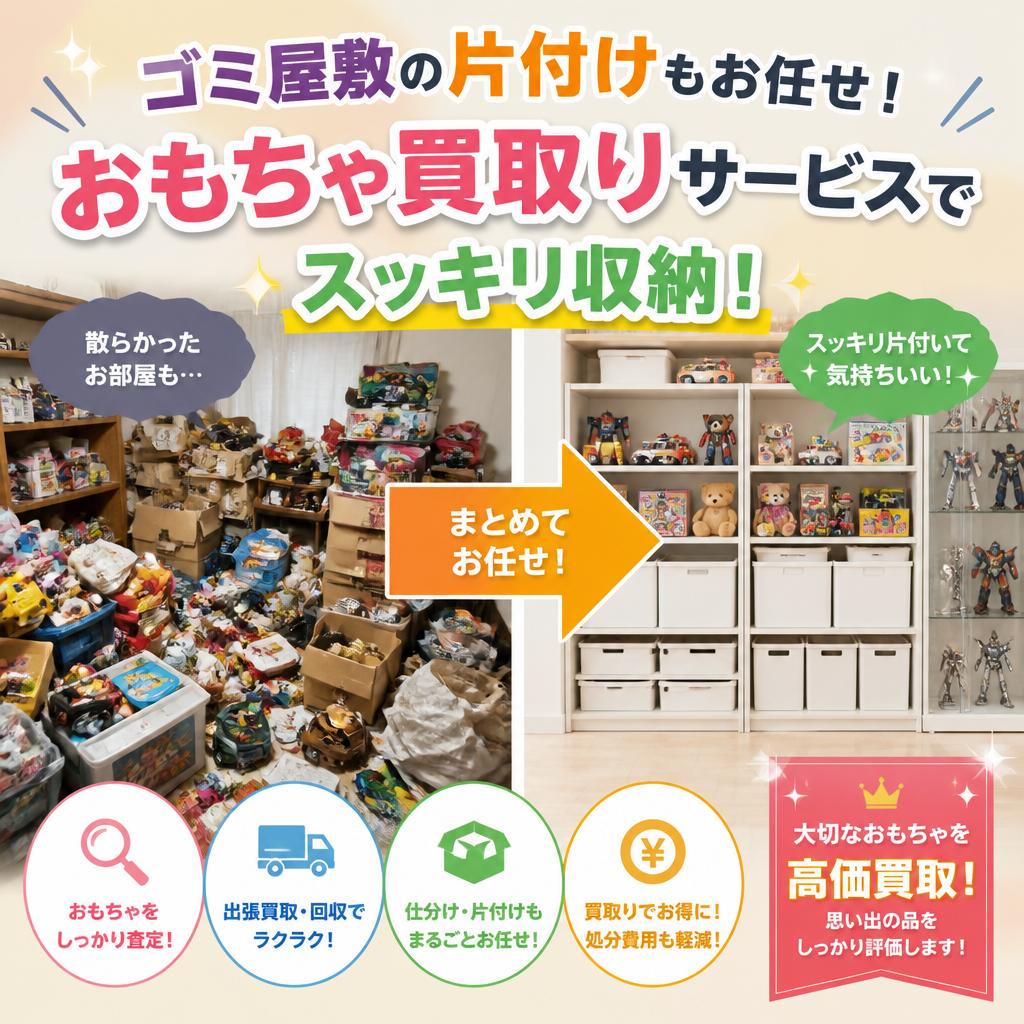 ゴミ屋敷の片付けもお任せ！おもちゃ買取りサービスでスッキリ収納！